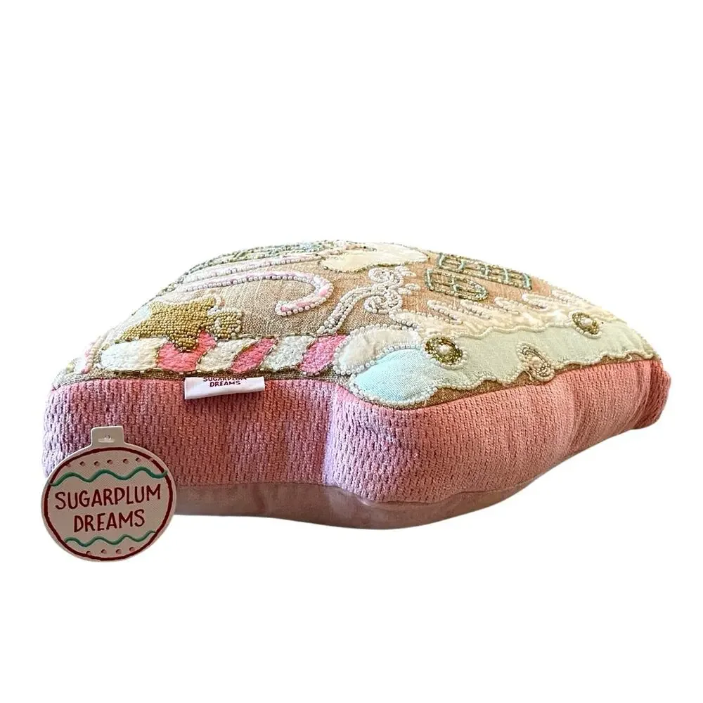 Sugarplum Dreams Christmas Gingerbread House Throw Pillow 17x15  Beaded NEW